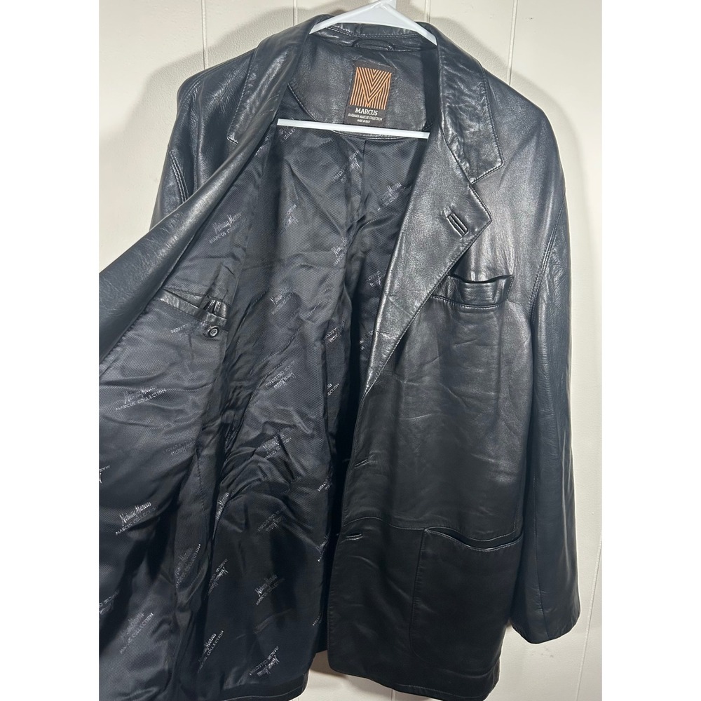 Marcus Neiman Marcus Collection Mens Black Leather Blazer Jacket Made in Italy L - Picture 6 of 6